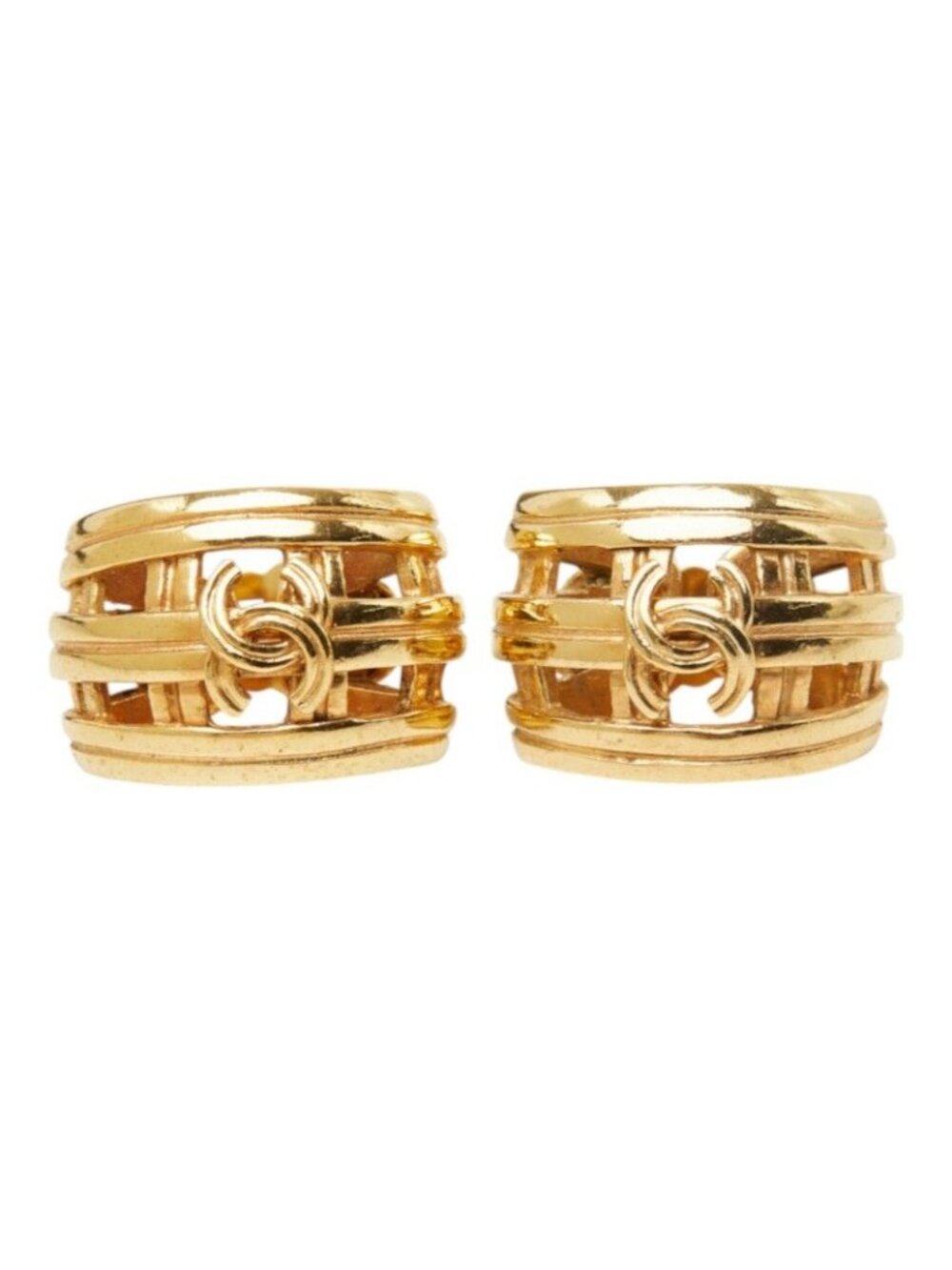 Chanel CC Logo Vintage Earrings Ear Clip 96P Gold Plated - Picture 2 of 5